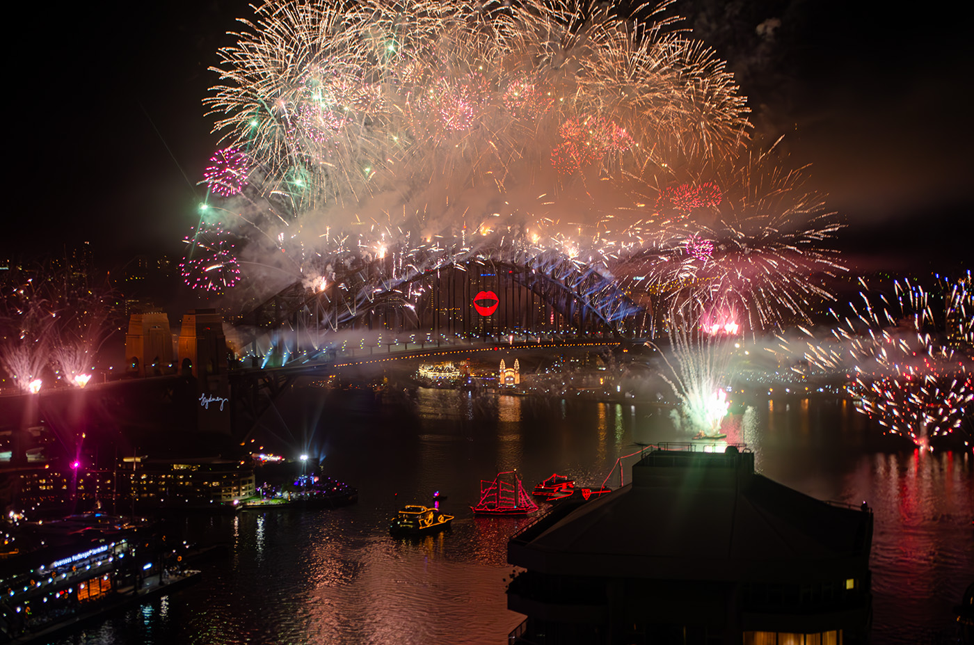 Harbour Bridge with fireworks at New Years