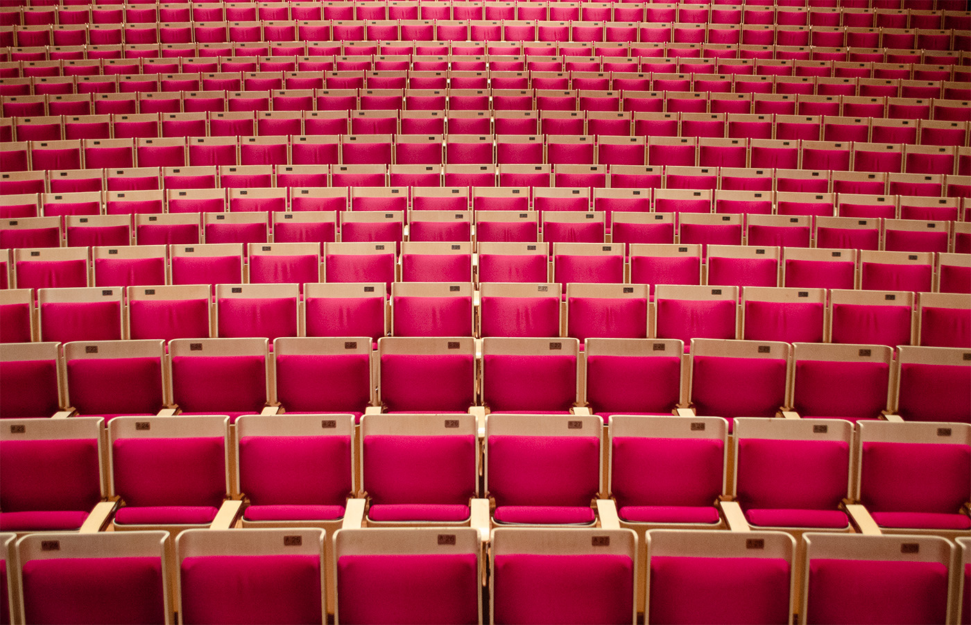 A series of red seats at the Sydney Opera House